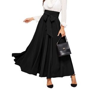 NWT SweatyRocks Black High Waist Tie Front Pleated Maxi Skirt XL
